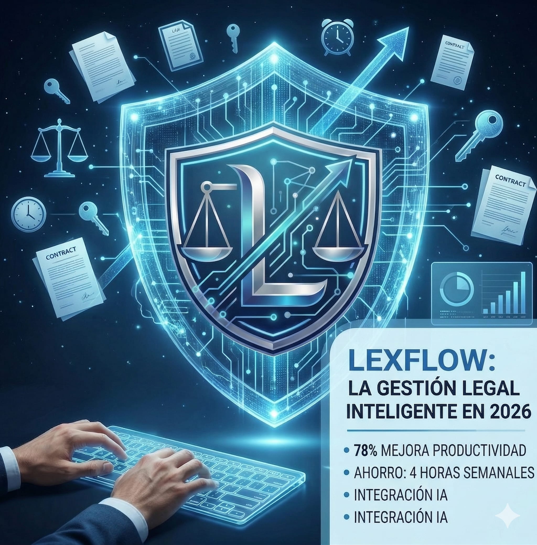 Abogado en despacho moderno digitalizado con herramientas de gestión legal